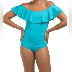 Trina Turk Women's Monaco Ruffled One Piece Bandeau Swimsuit-Off Shoulder